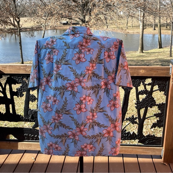 Croft & Barrow Mens Blue Hawaiian HibiscusFloral Button Shirt Short Sleeve Large - Picture 5 of 9